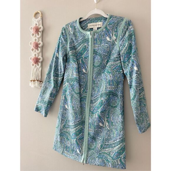 Doncaster Cotton Dress Spring Summer Blue Green Full Zip Paisley Print $425 - Picture 5 of 10